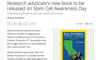 Research advocate’s new book to be released on Stem Cell Awareness Day